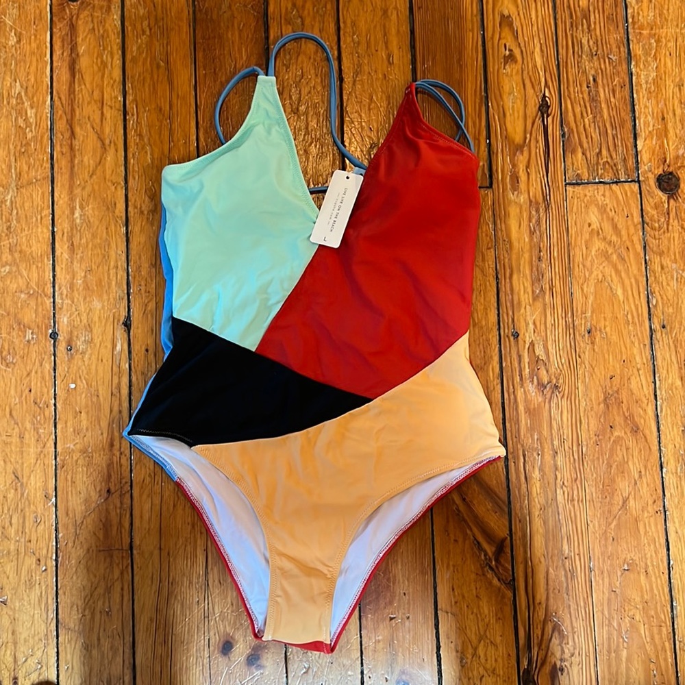 NEW Color-block V Neck Hipster One Piece Bathing Suit Size large